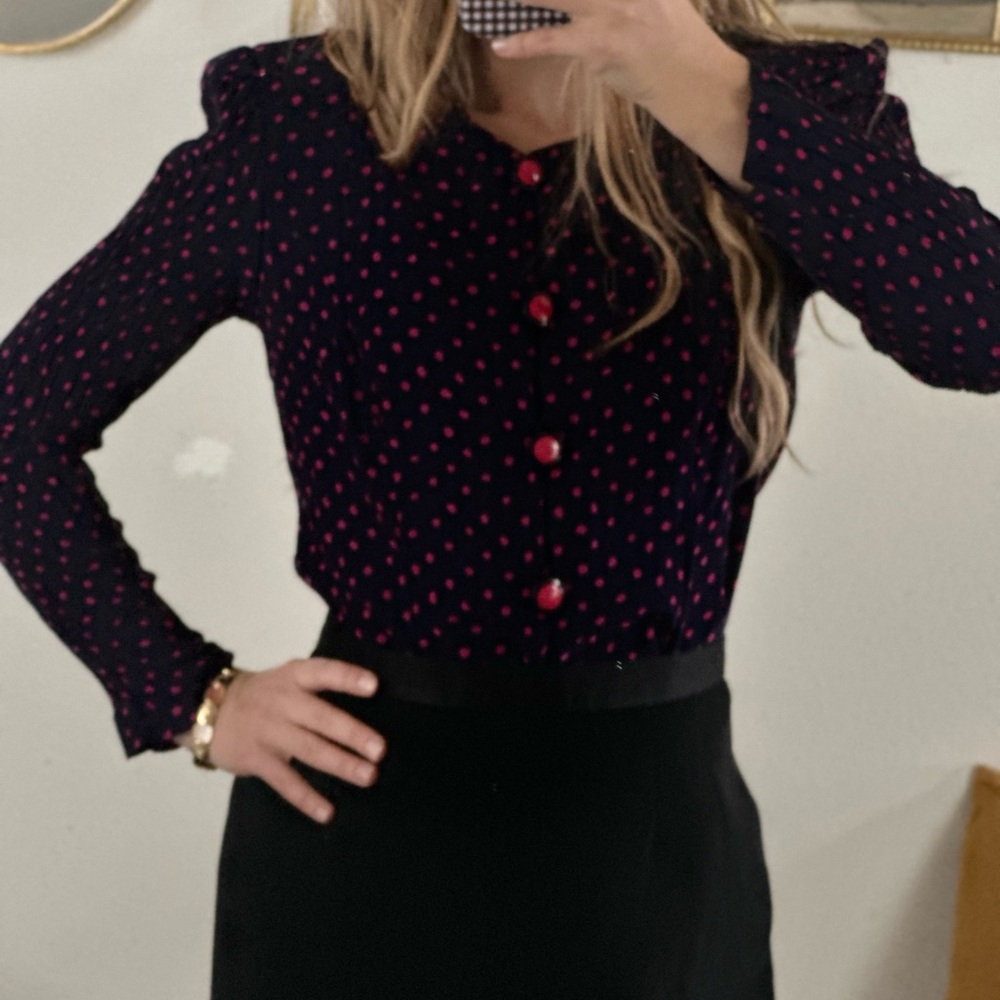 Elegant Black and Pink Polka Dot Blazer